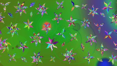 Renkli şirin çiçekler. Küçük çiçekli basit bir çiçek çizimi. Raster illüstrasyonu. Moda baskısı, albüm, ambalaj kağıdı, duvar kağıdı için zarif dekoratif süslemeler..