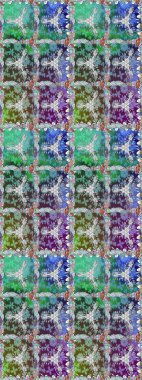 Şirin çiçekli kusursuz desen ve yeşil ve mavi renkli yapraklar, suluboya çiçekli desen, duvar kağıdı, kart veya kumaş için fayanslı. Raster illüstrasyonu.