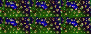 Asya tekstil tarzında. Raster illüstrasyonu. Yeşil ve gri renkli çiçekler. Renkli Bahar Teması eskiz kalıbı. Çiçek desenli çizim. Düz Çiçek Elementleri Tasarımı.