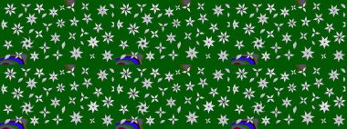 Raster illüstrasyonu. Raster deseni. Patlayan çiçekler soyut olarak yerleştirilmiş. Yumuşak, bahar çiçekleri yeşil ve nötr renklerde.