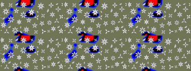 Raster illüstrasyonundaki çiçek desenli çizim. Yeşil renkli çiçekler. Renkli Bahar Teması eskiz kalıbı. Düz Çiçek Elementleri Tasarımı.