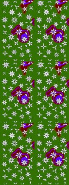 Raster illüstrasyonu. Suluboya çiçekli çiçek deseni. Yeşil renkli Asyalı tekstil.