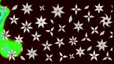 Siyah üstüne siyah. El çizimi çiçek unsurları olan soyut çizim raster deseni. Çiçekli ipek eşarp. Retro tekstil tasarım koleksiyonu. 1950 'ler-1960' lar motifleri.