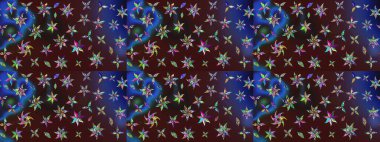 Süslü kumaş deseni. Renkli Bahar Teması eskiz kalıbı. Raster illüstrasyonundaki çiçek desenli çizim. Düz Çiçek Elementleri Tasarımı.