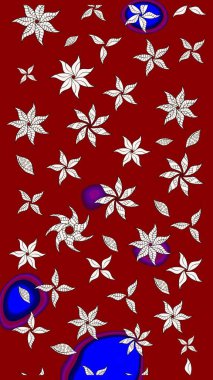 Halk tarzı. Kırmızı ve nötr renklerde yapraklar ve parlak renkli çiçeklerle muhteşem bir çiçek deseni. Moda baskıları için zarif bir şablon. Modern çiçek arkaplanı.