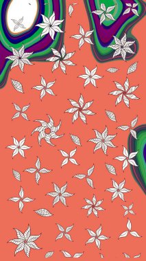 Çiçek desenli raster, turuncu ve nötr çizgi grafik desenli soyut raster arkaplan. Modern stil dokusu.