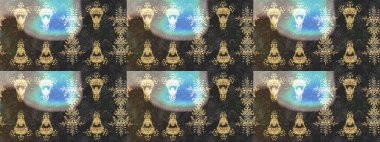 Raster Yumuşak kumaş deseni. Raster çiçek izi. Klasik taslak çizimi. Çiçek grisi, kahverengi ve mavi çizim deseni.