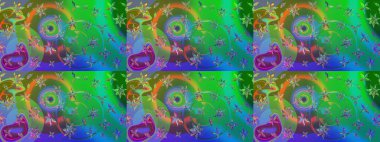 Çiçek desenli raster, yeşil ve mavi çizgi grafik desenli soyut raster arkaplan. Modern stil dokusu.