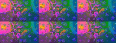 Raster illüstrasyonundaki çiçek desenli çizim. Mavi ve yeşil renkte çiçekler.