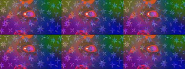 Sevimli çiçek raster deseni. Mavi ve mor renkli çiçekler. Renkli Yaz Temalı eskiz kalıbı. Düz Çiçek Elementleri Tasarımı.