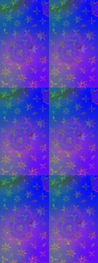 Mor ve mavi renkte etnik çiçeklerle süslenmiş zarif bir eskiz deseni. Raster Çiçek İllüstrasyonu güzel tekstil..