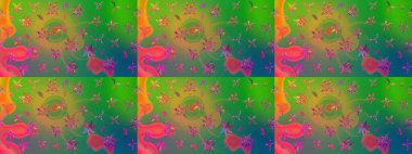 Çiçekli çiçek deseni, suluboya. Yeşil ve pembe renkli çiçekler. Renkli Bahar Teması eskiz kalıbı. Düz Çiçek Elementleri Tasarımı. Raster illüstrasyonu.