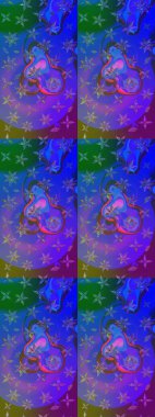 Çiçek ve yapraklı karalama şeklinde Raster çiçek deseni. Mor ve mavi renklerde bahar çiçekleri. Raster illüstrasyonu.