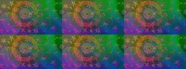 Çiçek yeşili ve mavi çizim deseni. Raster çiçek izi. Klasik taslak çizimi.