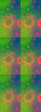 Küçük çiçekteki sevimli çiçek deseni. Yeşil ve mavi renkte çiçekler.