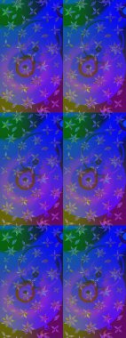 Menekşe rengi ve parlak çiçekli mavi renkler üzerine soyut çizim deseni. Çiçeksel elementlerle süslenmiş zarif raster dokusu. Küçük çiçekte şirin bir çiçek deseni var..