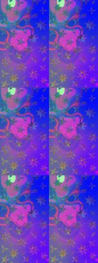 Çiçeksel çizim kalıbının yansıması. Vadinin çiçekleri menekşe ve mavi renklerde.