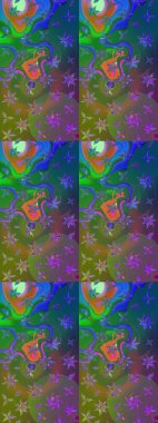 Üzerinde gelincikler ve vadi zambakları olan renkli çiçek desenli nakış deseni. Tekstil tasarımı için geleneksel Raster çiçek buketi yeşil ve mavi renkler.