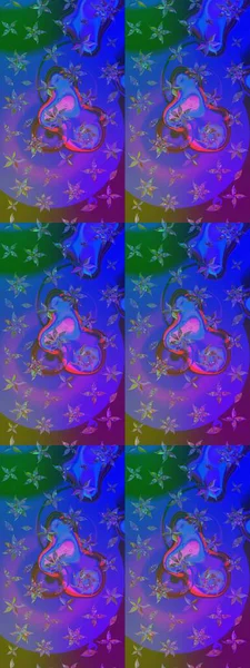 Çiçek ve yapraklı karalama şeklinde Raster çiçek deseni. Mor ve mavi renklerde bahar çiçekleri. Raster illüstrasyonu.