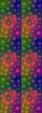 Raster düz çiçek çizim deseni. Hediye ambalaj kağıdı, tebrik kartları, posterler ve pankart tasarımı. Yeşil ve mor renkte çiçekler.