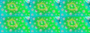 Çiçekli karalama şeklinde Raster çiçek deseni. Nazikçe, güzel çiçek arkaplanı. Yeşil ve mavi renkte çiçekler.