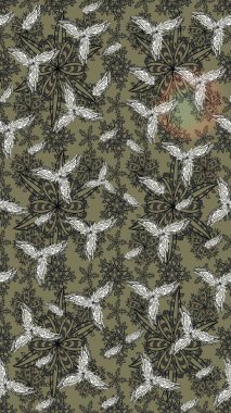 El çizimi. Raster illüstrasyonu. Çiçekler, dallar, bitkiler ve çiçekler. Güzel kumaş deseni.