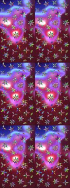 Düz Çiçek Elementleri Tasarımı. Mor ve mor renkli çiçekler. Renkli Bahar Teması eskiz kalıbı. Çiçekle çizim deseni.