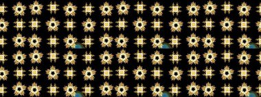 Raster kış deseni. Raster illüstrasyonu. Siyah, sarı ve kahverengi renkler üzerine tasarım. Çiçek Elementleri ile soyut arkaplan.