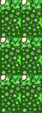 Düz Çiçek Elementleri Tasarımı. Raster illüstrasyonundaki çiçek desenli çizim. Renkli Bahar Teması eskiz kalıbı. Yeşil ve nötr renkte çiçekler.