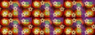 Bokeh kahverengisi, kırmızı, mor ve kar taneleriyle dekoratif Noel arkaplanı. Raster illüstrasyonu.