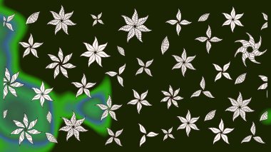 Bir sürü gri ve yeşil soyut çiçekli tropik eskiz deseni. Varicologray ve yeşil raster çizimi. Küçük çiçekte sevimli çiçek deseni var..