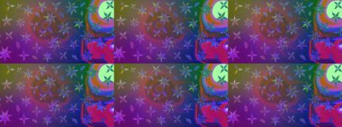 Raster illüstrasyonundaki çiçek desenli çizim. Mor ve mor renkte çiçekler.