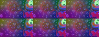 Bahar çiçekleriyle desenli dallı, mor ve mor renklilerle çiçekli siluet. Raster deseni.