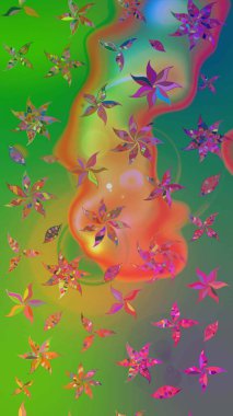 Küçük çiçekli basit bir çiçek çizimi. Yeşil ve turuncu renkli şirin çiçekler. Moda baskısı, albüm, ambalaj kağıdı ve duvar kağıdı için zarif dekoratif süslemeler. Raster illüstrasyonu.