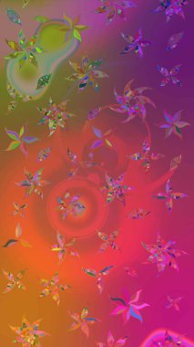 Çiçekli güzel suluboya desen. Raster illüstrasyonu. Mor ve turuncu renklerde.