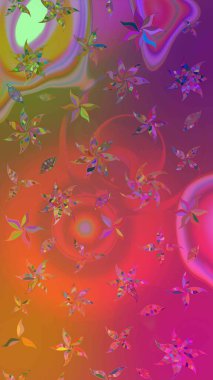 Renkli desenli eskiz deseni, mor ve turuncu çiçekler ve dekoratif elementler. Eskiz geçmişi. Raster illüstrasyonu. Kumaş, tekstil, duvar kağıdı baskısı için. Antika retro tarzı.