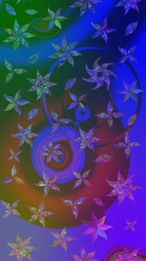 Suluboya çiçekli çiçek deseni. Raster illüstrasyonu. Mor ve mavi renklerde Asya tekstili.