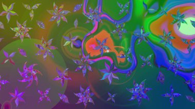 Üzerinde gelincikler ve vadi zambakları olan renkli çiçek desenli nakış deseni. Tekstil tasarımı için geleneksel Raster çiçek buketi yeşil ve mavi renkler.