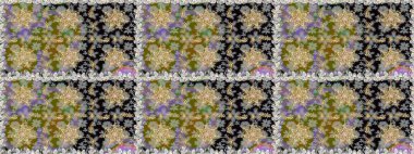 Gri ve nötr renklerdeki altın element. Barok tarzında altın çiçekli süs. Damask arkaplanı. Altın çiçekli, pürüzsüz desen.