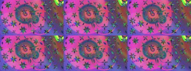 Pembe ve mor renkli çiçekler. Küçük çiçekteki sevimli çiçek deseni. Raster illüstrasyonu.