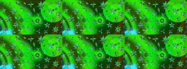 Raster illüstrasyonundaki çiçek desenli çizim. Yeşil ve mavi renkte çiçekler.