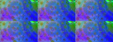 Millefleur 'lar. Tekstil, kumaş, kapaklar, duvar kağıtları, baskı, naylon, koleksiyon defteri, örgü, dekupaj için güzel bir eskiz. Küçük mavi ve mor renkte güzel bir besin torbası deseni, çiçekler..