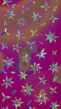 Raster. Mor ve kahverengi renkte güzel çiçekleri olan eskiz deseni, suluboya çiçek deseni, duvar kağıdı, kart veya kumaş için fayanslı..