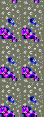 Yeşil ve mavi renklerde. Raster illüstrasyonu. 3D çiçekler, çizim.