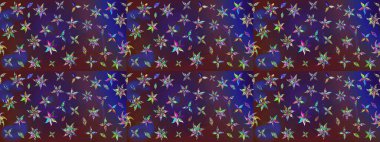 Motley illüstrasyonu. Menekşe ve mor çiçekli bahar çiçekleri. Küçük renkli çiçekler. Moda baskıları için zarif bir şablon. Küçük çiçekte şirin desenler.