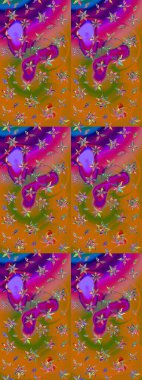 Raster Şirin kumaş deseni. Düz Çiçek Elementleri Tasarımı. Renkli Bahar Teması eskiz kalıbı. Eskiz klasiği.