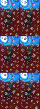 Raster deseni. Bahar çiçekleri dallı desen, kırmızı ve mavi renkler çiçekli siluet.