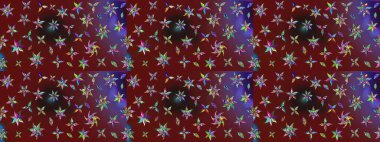 Tropik çiçek desenleri. Raster illüstrasyonu. Kırmızı ve kahverengi renkte çiçekler.