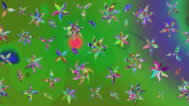 Raster deseni. Bahar çiçekleri dallı desen, çiçek siluetiyle renkler.