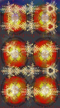 Raster illüstrasyonu. Bokeh kahverengisi, gri, kırmızı ve kar taneleriyle dekoratif Noel arkaplanı.